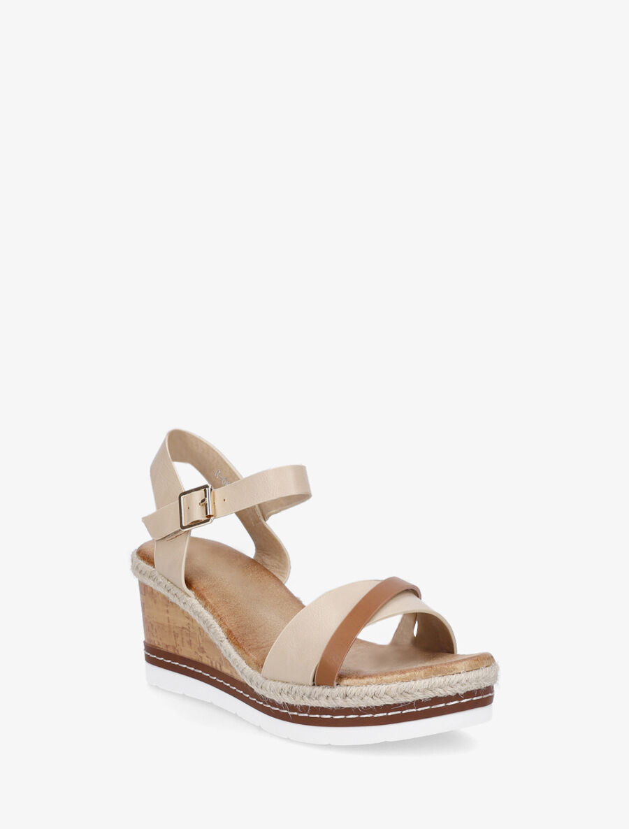 Sandales compensées à semelle effet bois - Beige - 2