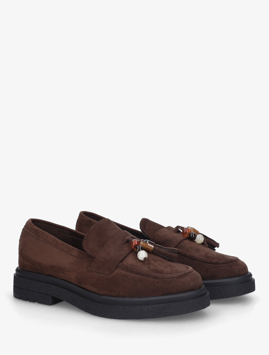 Mocassins en suédine à perles - Marron - 4