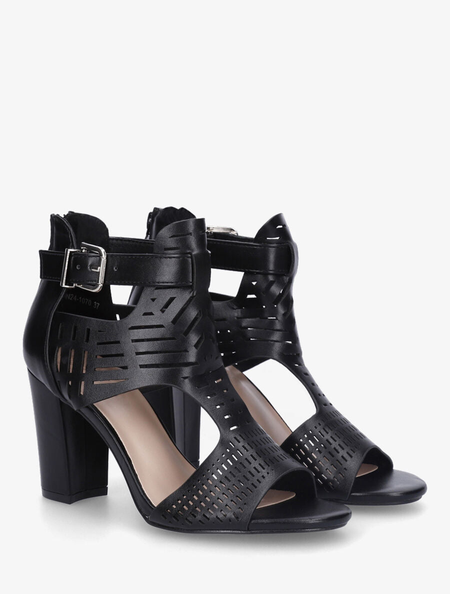 Sandales en simili à ganse ajourée - Noir - 4