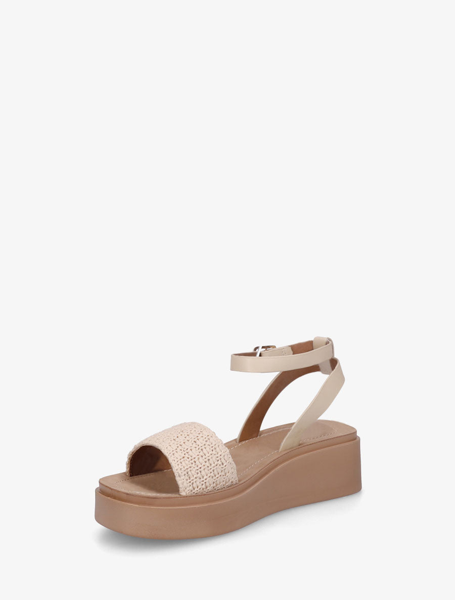 Sandales semi-compensées en raphia tressé - Beige - 3