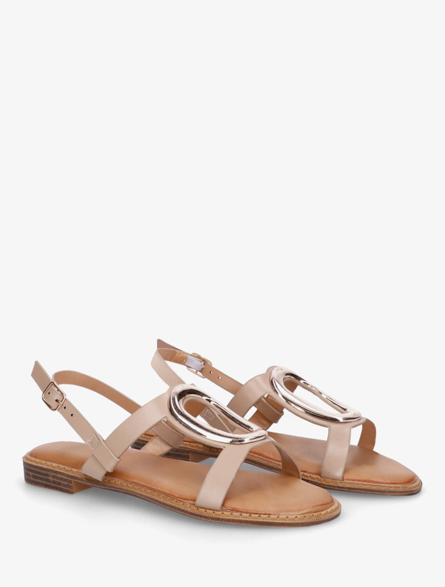 Nu-pieds à bijou métallique doré - Taupe - 4