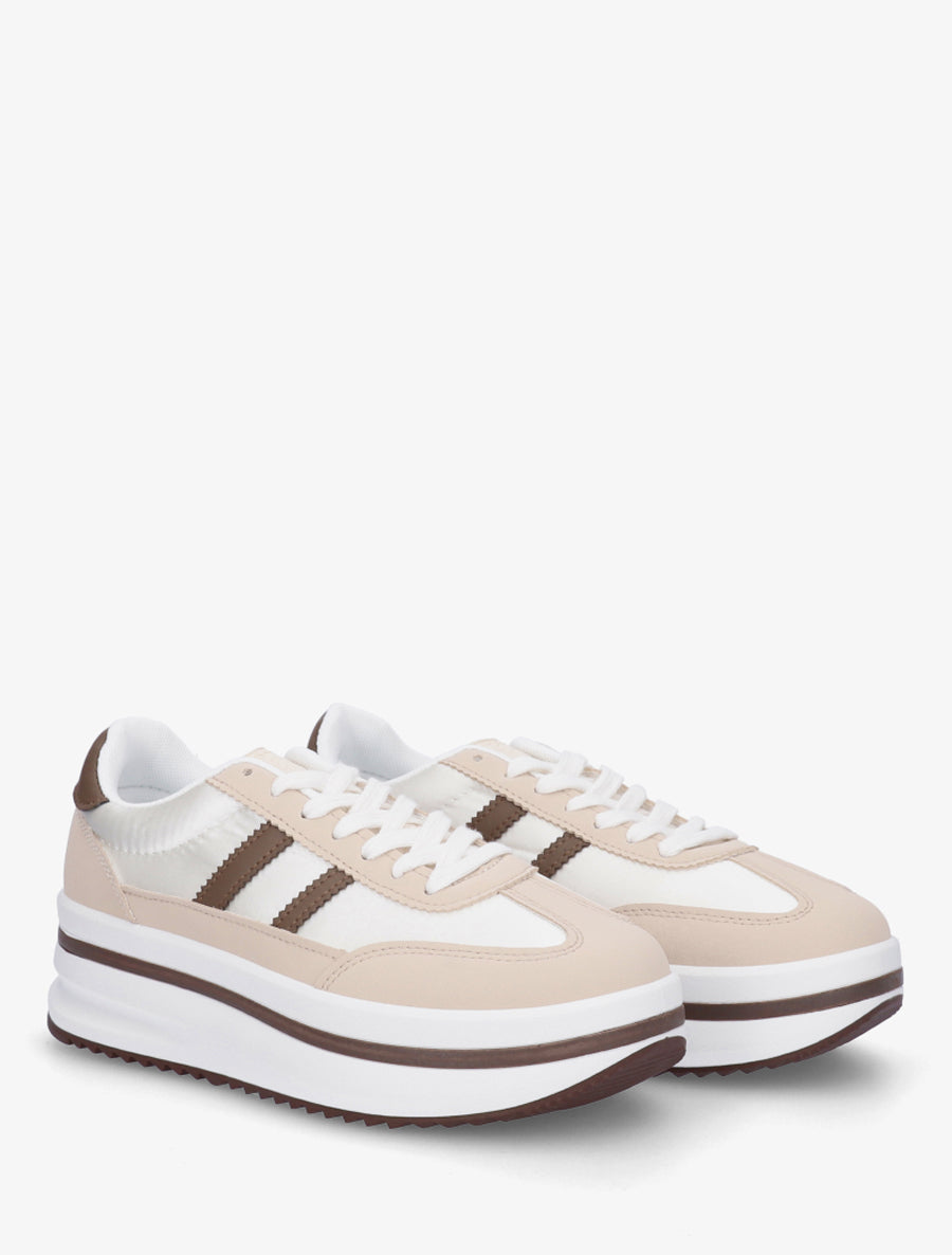 Sneakers à plateforme et empiècement effet nubuck - Beige - 4