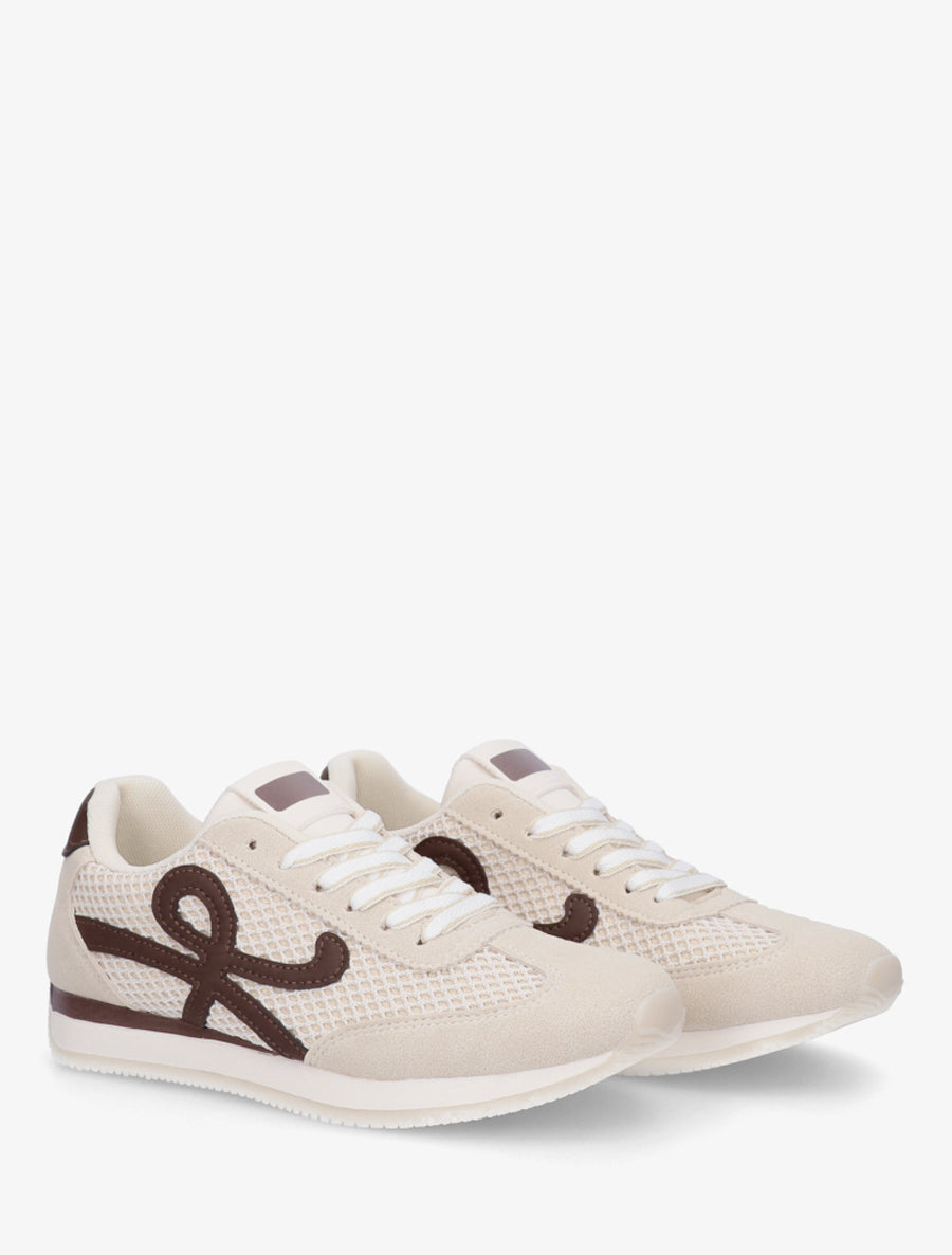 Sneakers plates à empiècement toile - Beige - 4