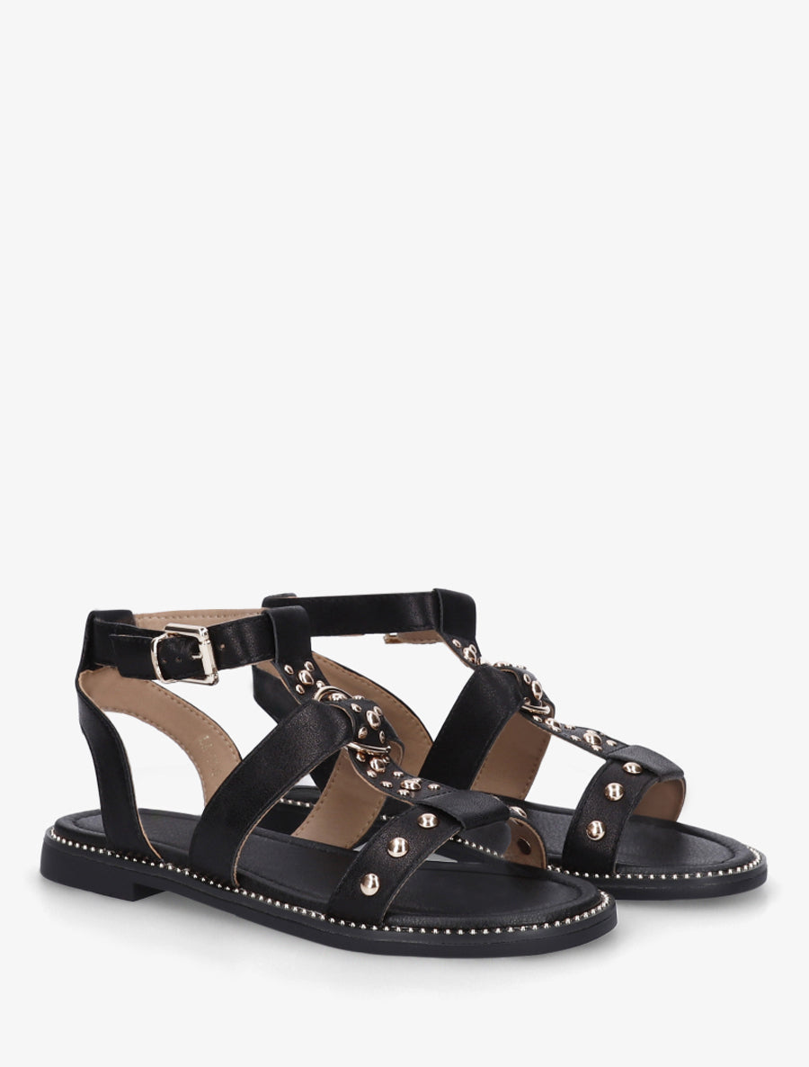 Sandales plates cloutées en simili - Noir - 4