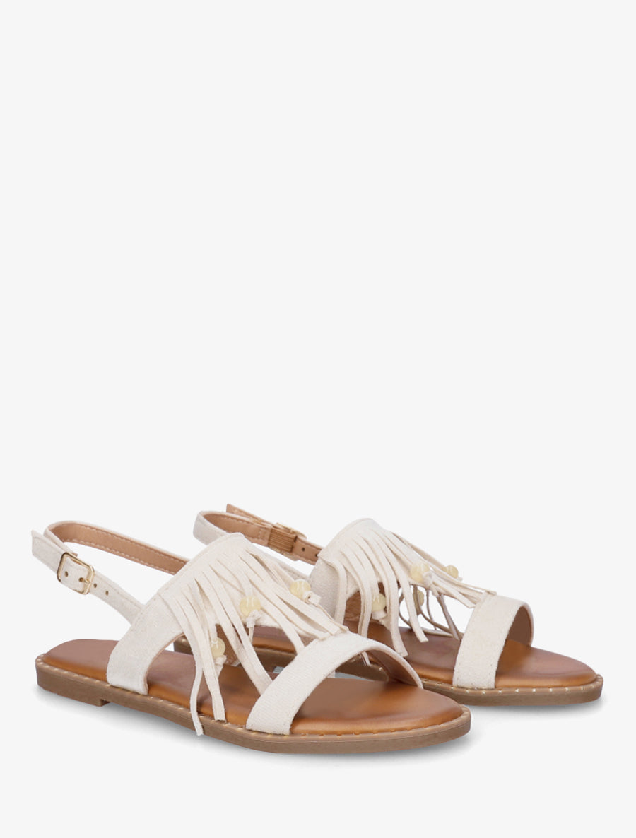 Nu-pieds en suédine à franges et perles - Beige - 4