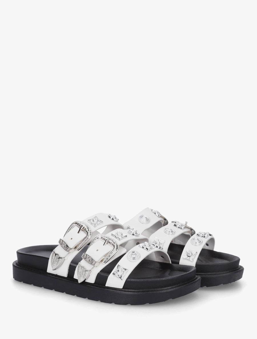 Claquettes en simili à clous fantaisies - Blanc - 4