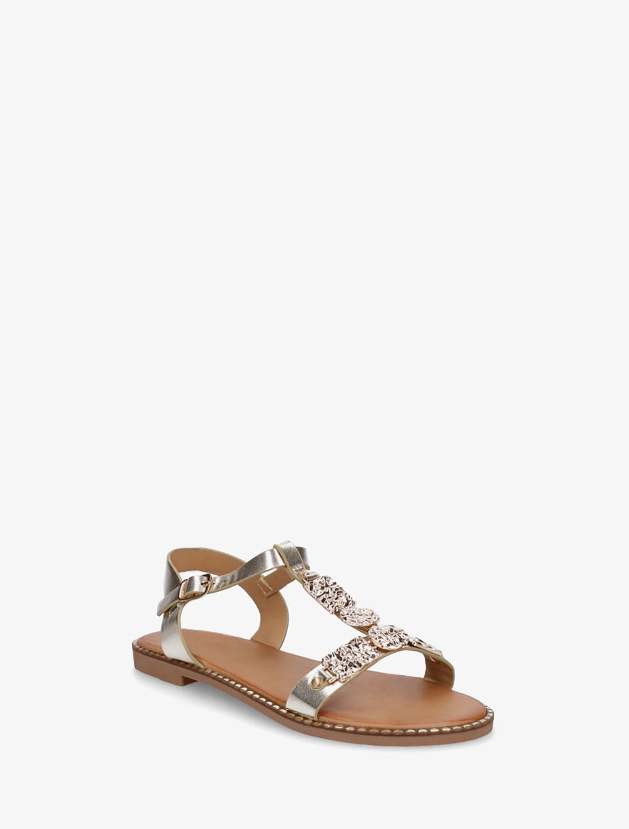 Nu-pieds en simili à empiècement métal - Or - 2