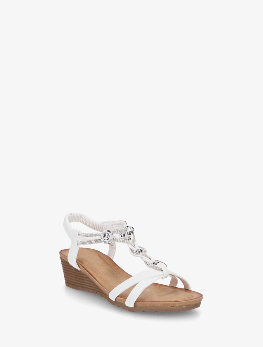 Sandales élastiquées à bijoux et strass - Blanc - 2