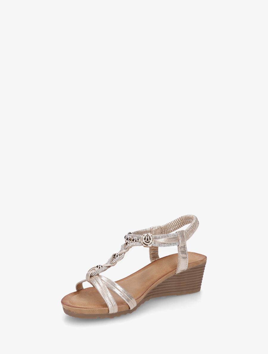 Sandales élastiquées à bijoux et strass - Or - 3
