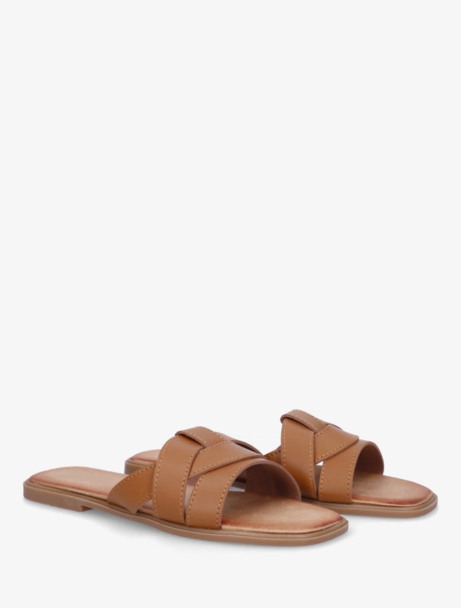 Mules plates à bride effet croisé - Camel - 4