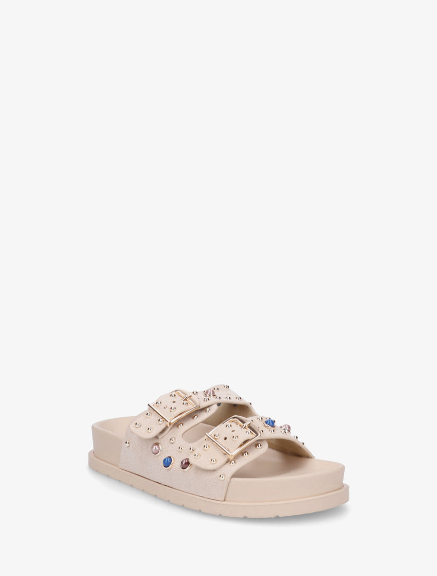 Claquettes en suédine à perles et clous - Beige - 2