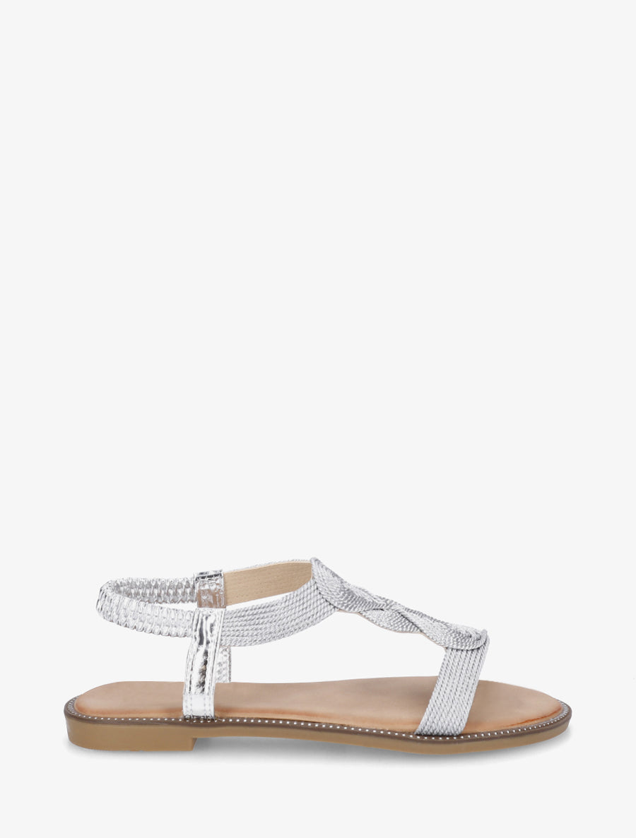 Nu-pieds tressés à cheville élastiquée - Argent - 1
