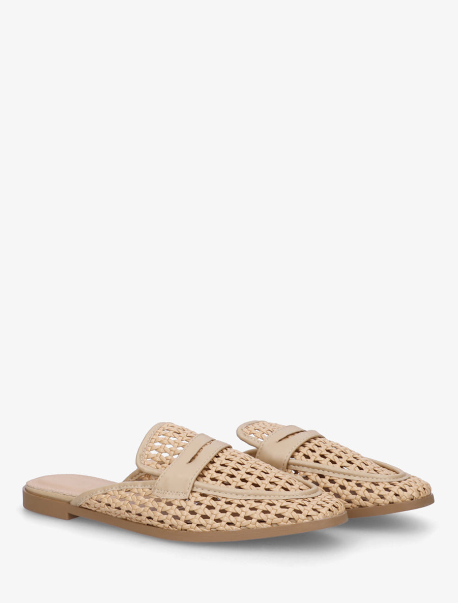 Mules style mocassin effet tressé - Beige foncé - 4