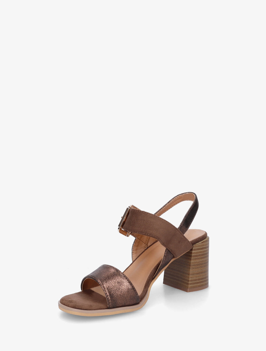 Sandales bimatière à talon - Marron - 3