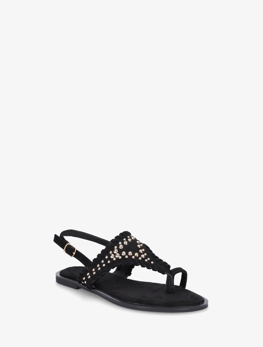 Sandales en suédine à ganse cloutée - Noir - 2