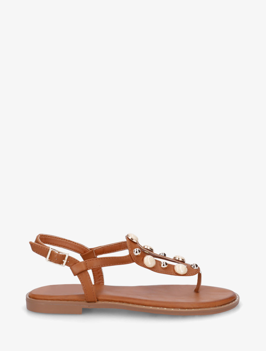 Nu-pieds à clous et bijoux marbrés - Camel - 1