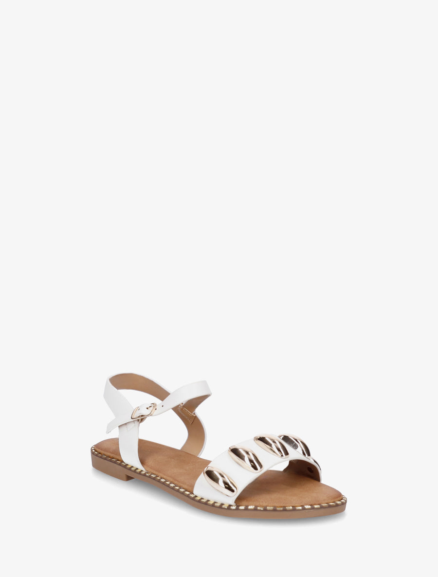 Nu-pieds en simili à bijoux ovales - Blanc - 2