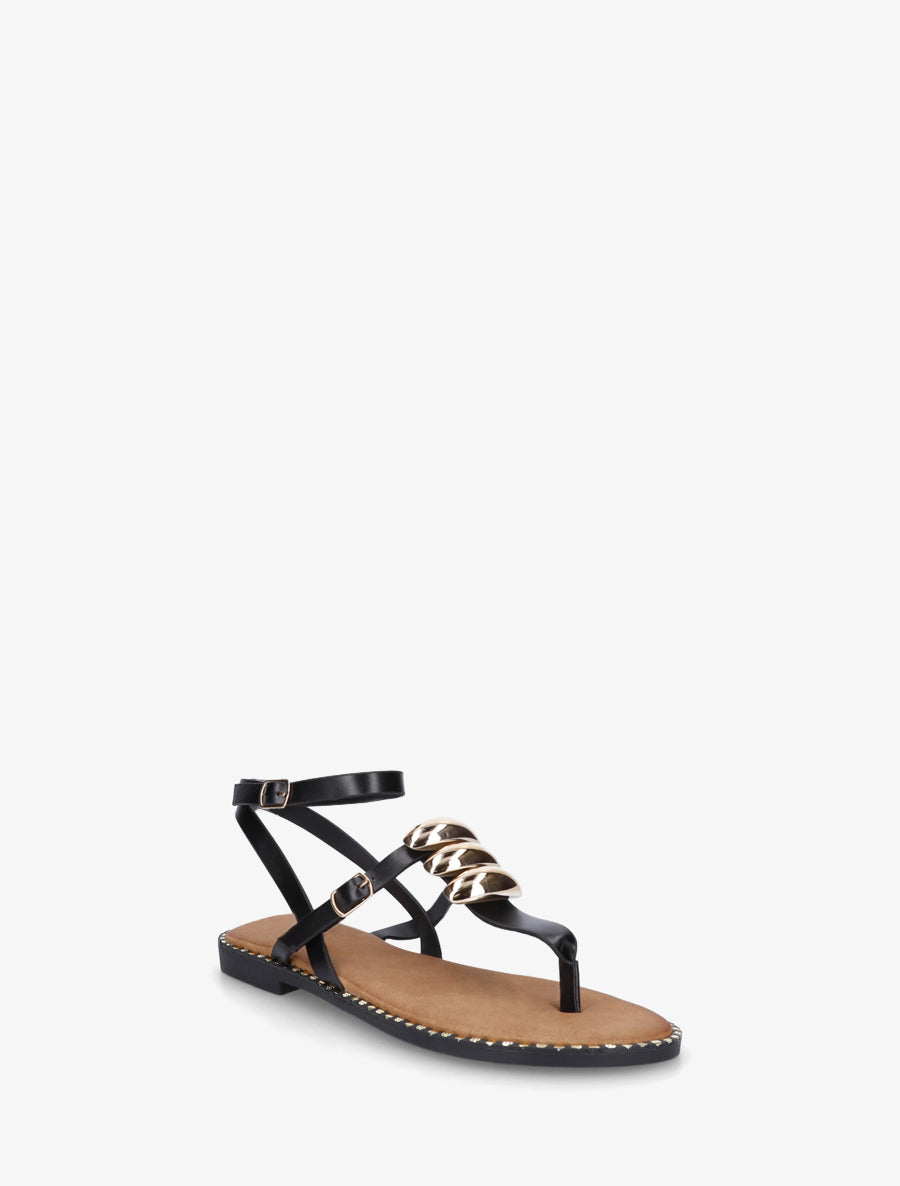 Nu-pieds à entredoigt et bijoux métalliques - Noir - 2