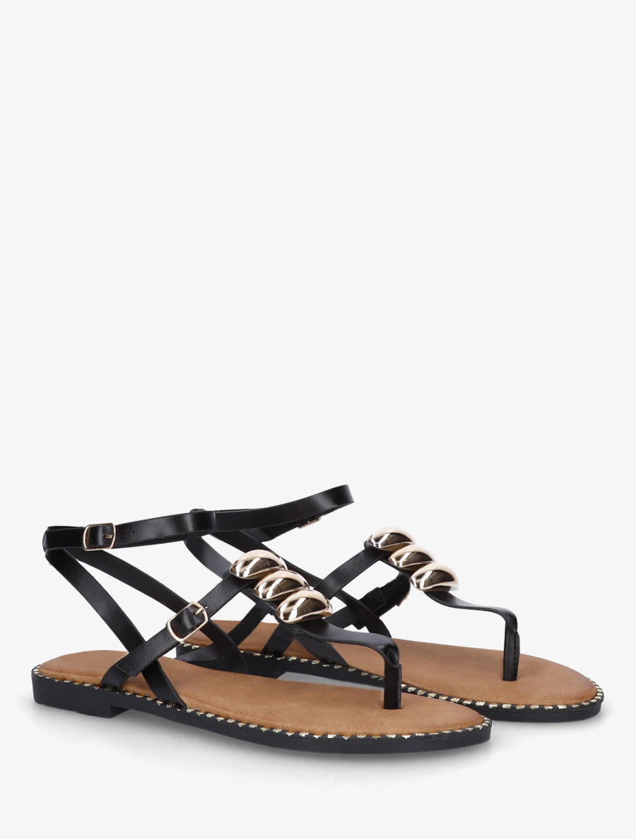 Nu-pieds à entredoigt et bijoux métalliques - Noir - 4