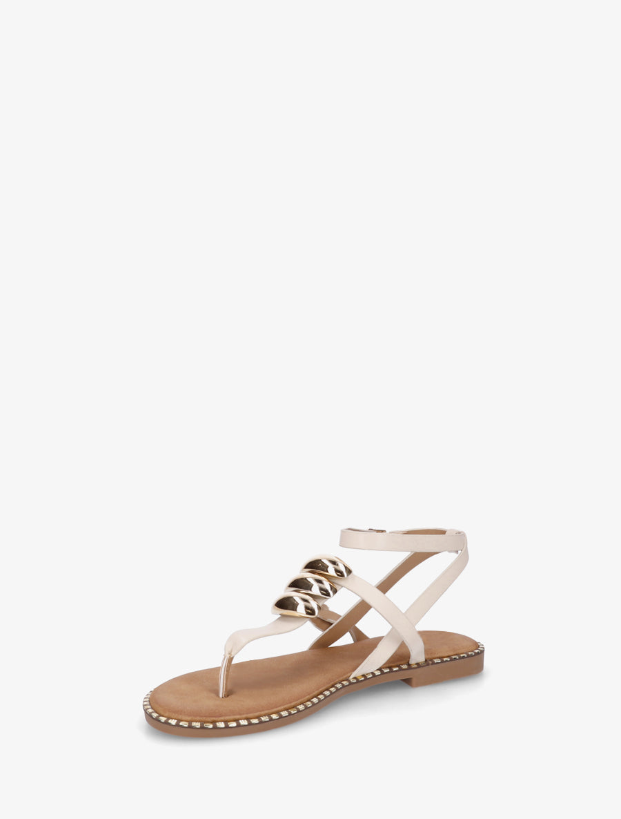 Nu-pieds à entredoigt et bijoux métalliques - Beige - 3