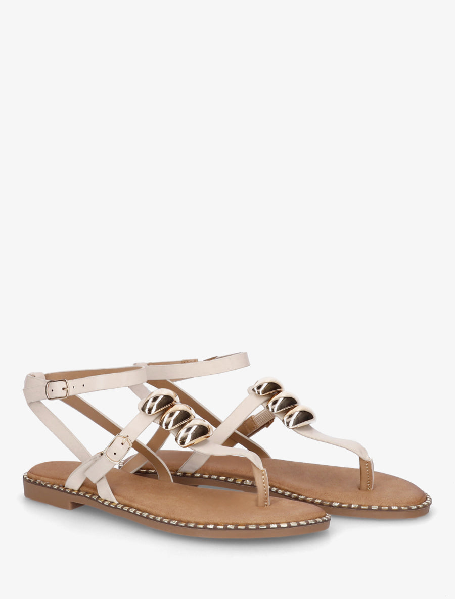 Nu-pieds à entredoigt et bijoux métalliques - Beige - 4