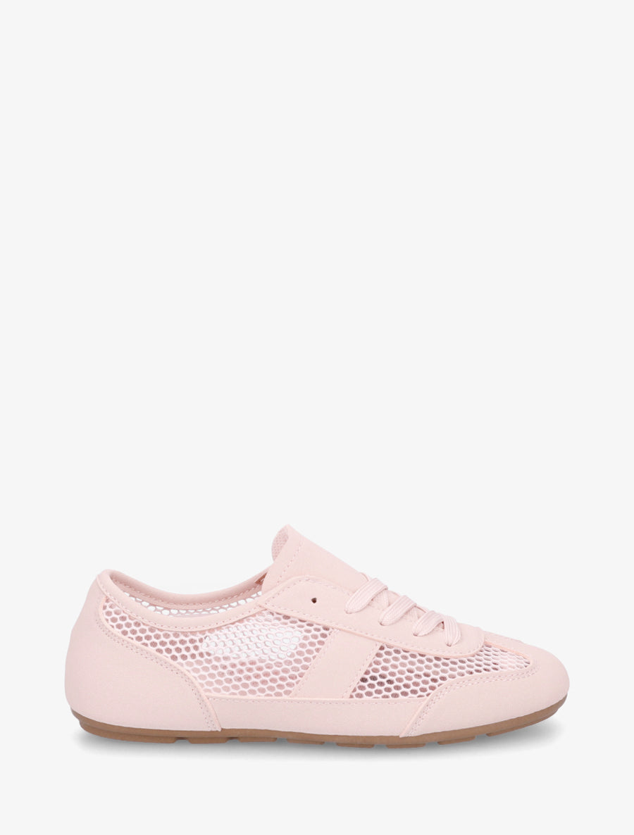Baskets en simili et tissu ajouré - Rose - 1