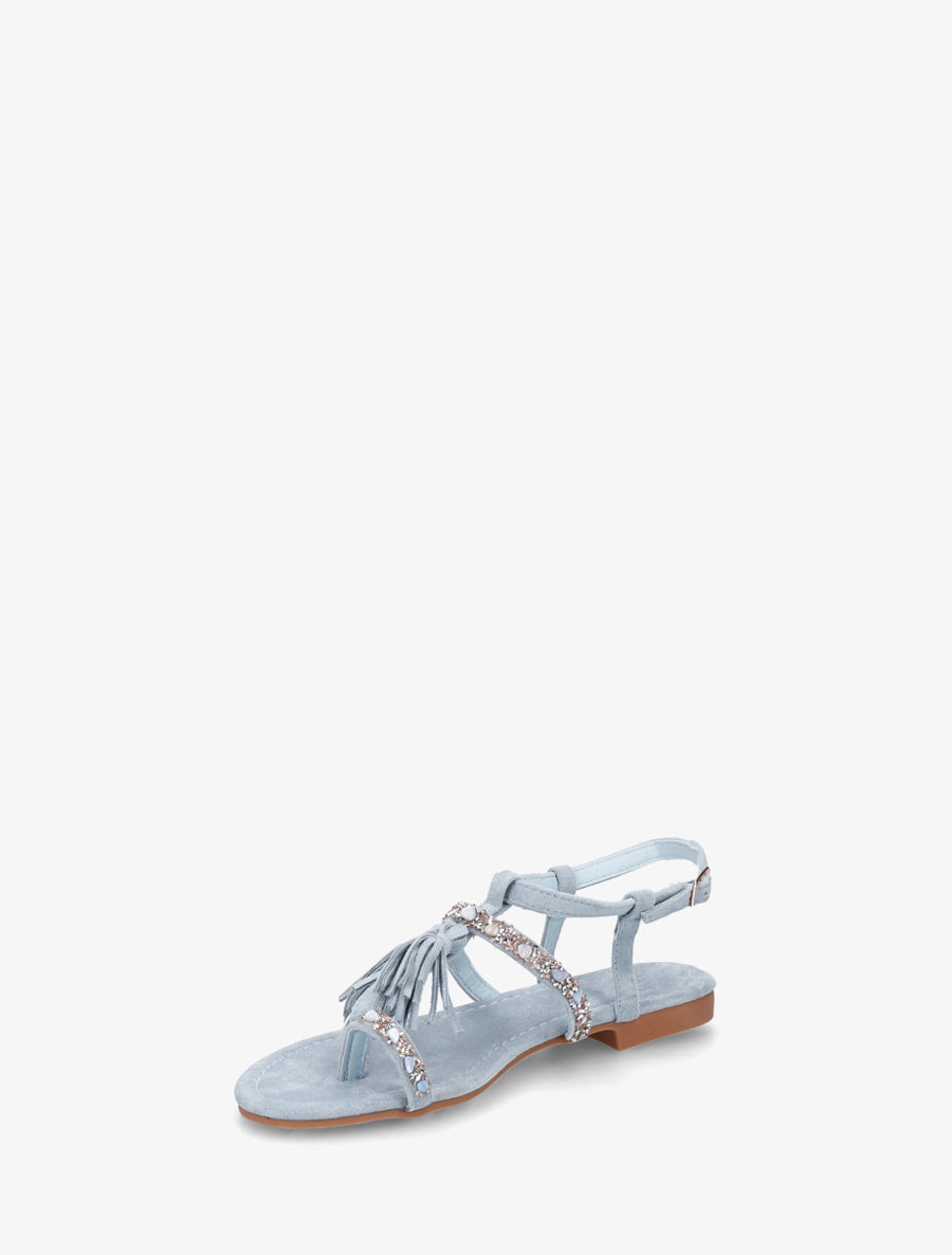 Nu-pieds en suédine à strass et pierres - Bleu ciel - 3