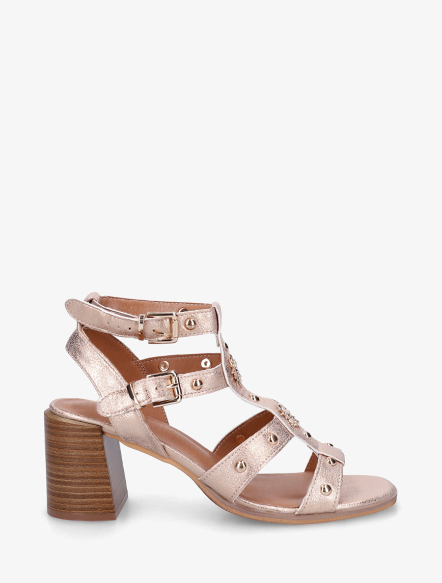 Sandales cloutées à talon - Rose gold - 1