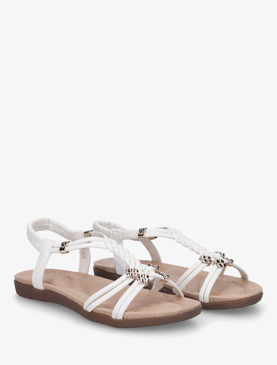 Nu-pieds confort à empiècement bijoux - Blanc - 4