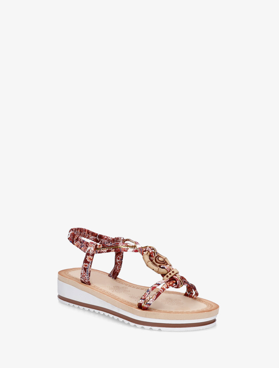 Sandales compensées à empiècement bijoux en bois - Camel - 2