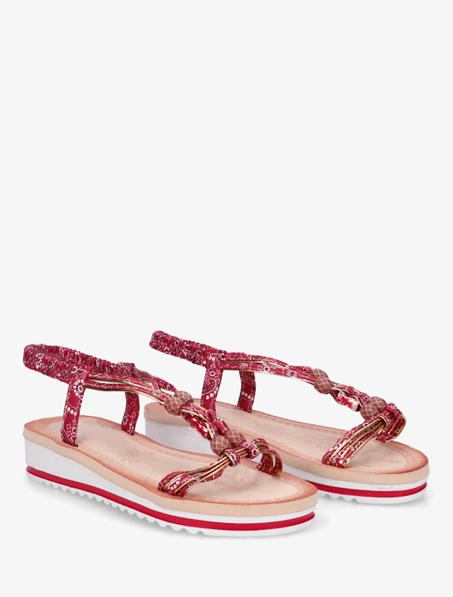 Sandales compensées à cheville élastiquée - Rouge - 4
