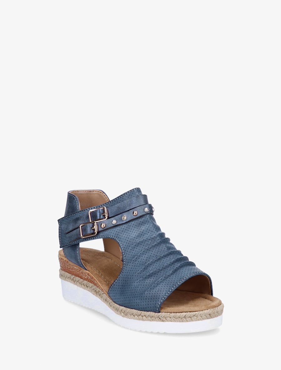 Sandales compensées effet froissé - Bleu - 2