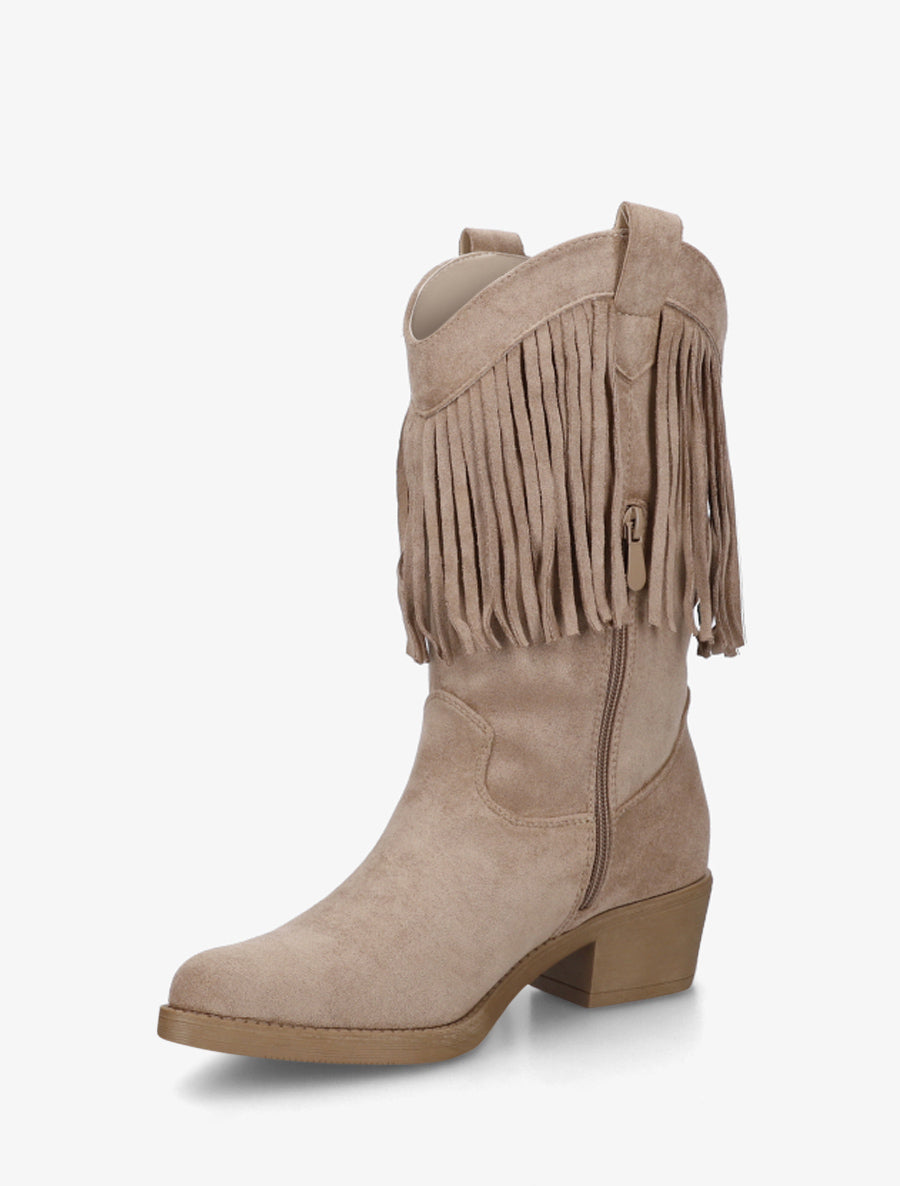 Bottines style santiags à franges - Taupe - 3