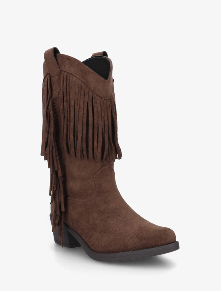 Bottines style santiags à franges - Marron - 2