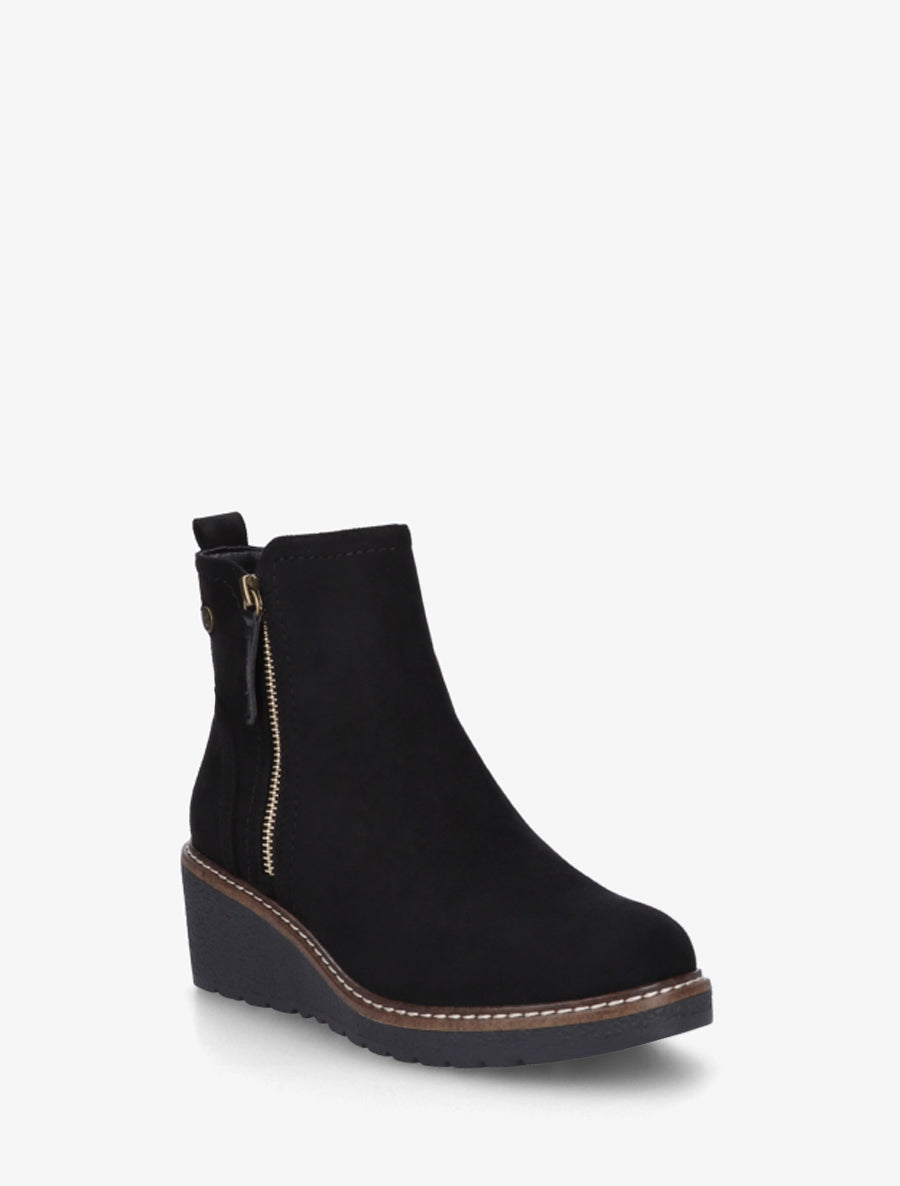 Bottines en suédine à talon semi-compensé et zip - Noir - 2