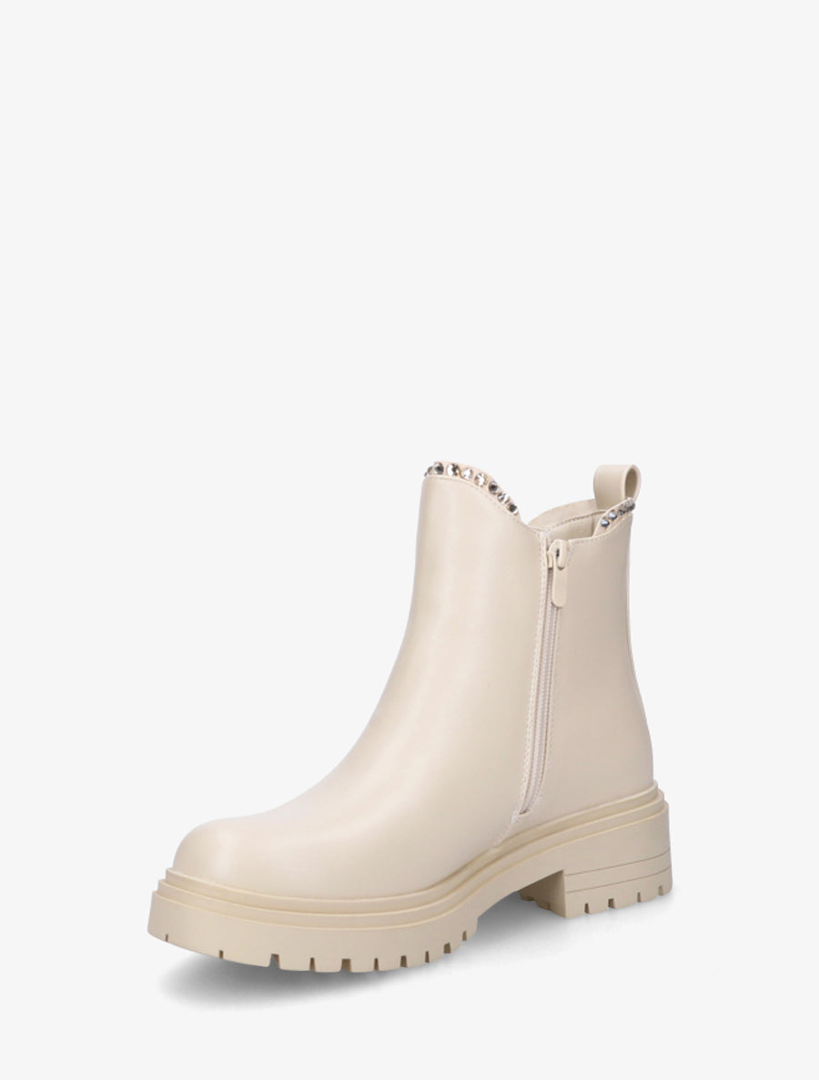 Bottines en simili à strass - Beige - 3