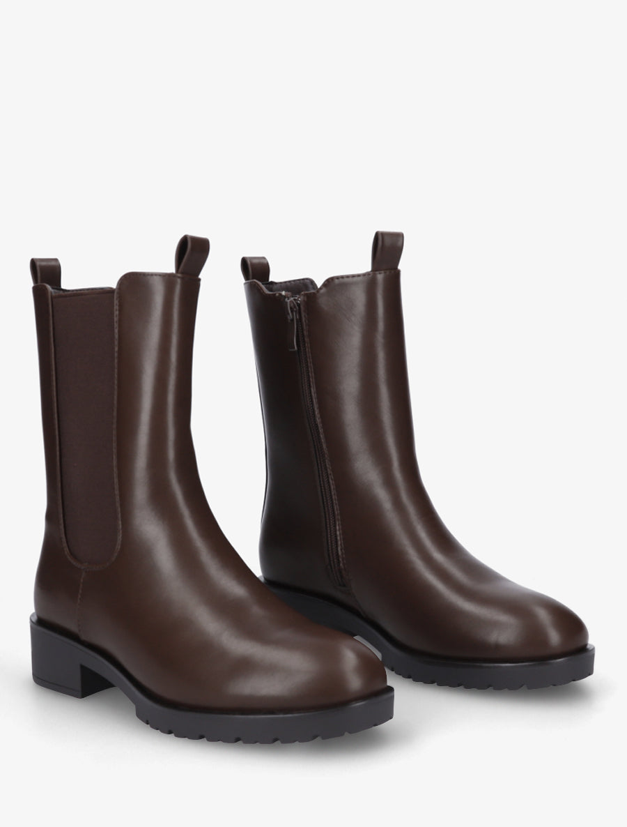 Bottines montantes en simili à cheville élastiquée - Marron - 4