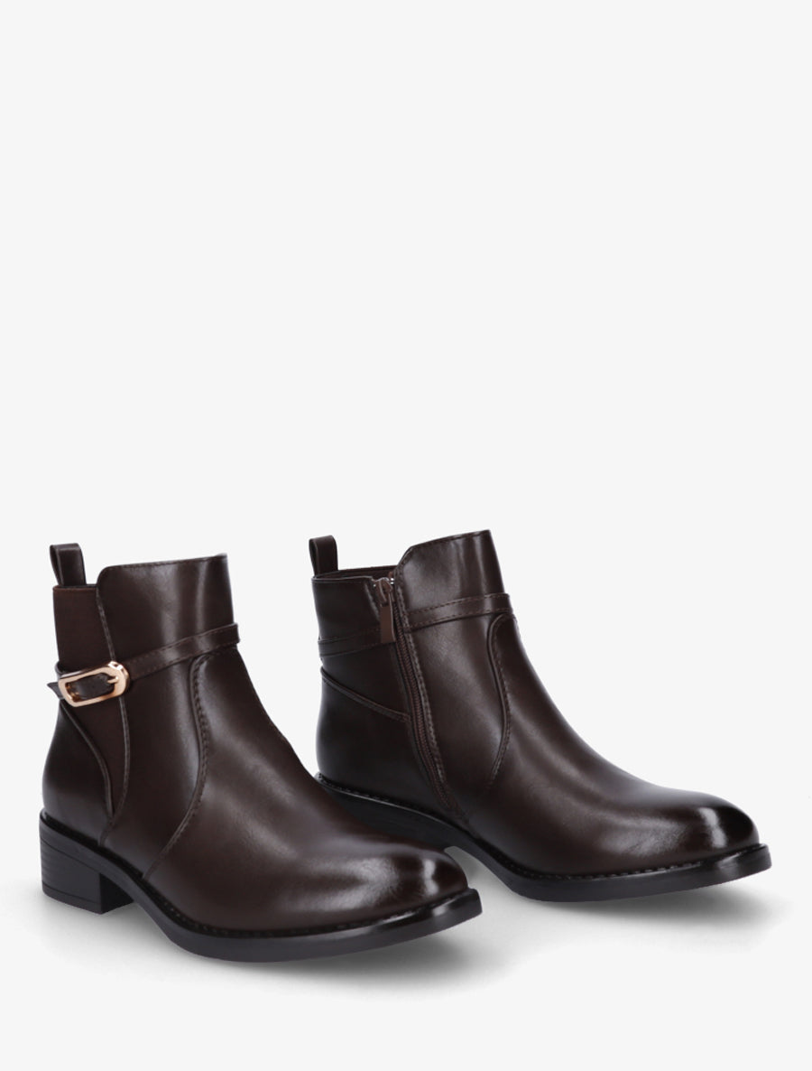 Bottines élastiquées en simili à boucle - Marron - 4