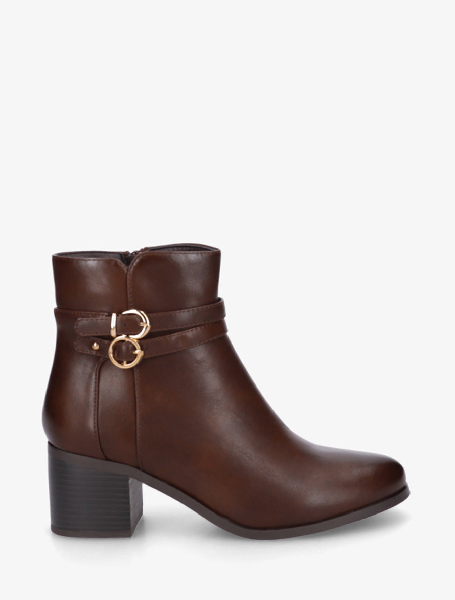 Bottines en simili à double boucles - Marron - 1