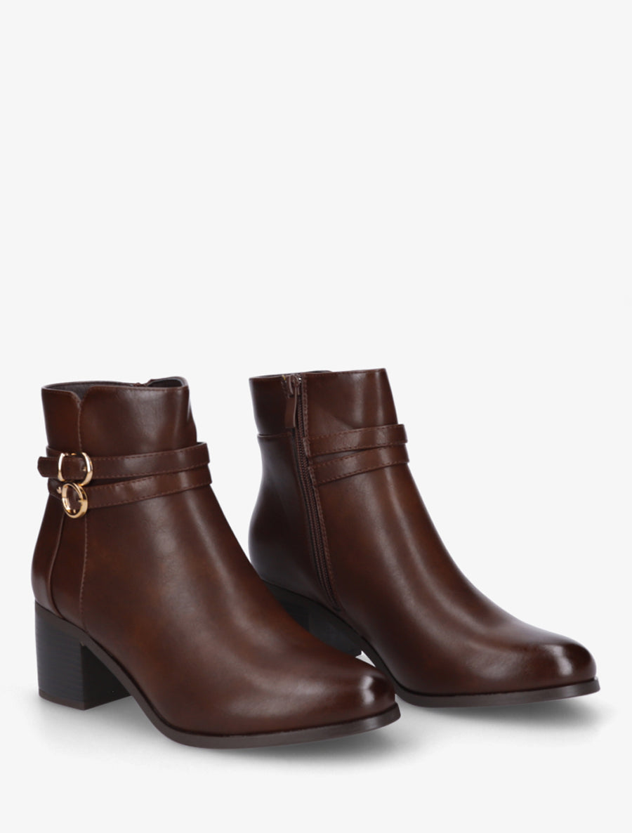 Bottines en simili à double boucles - Marron - 4