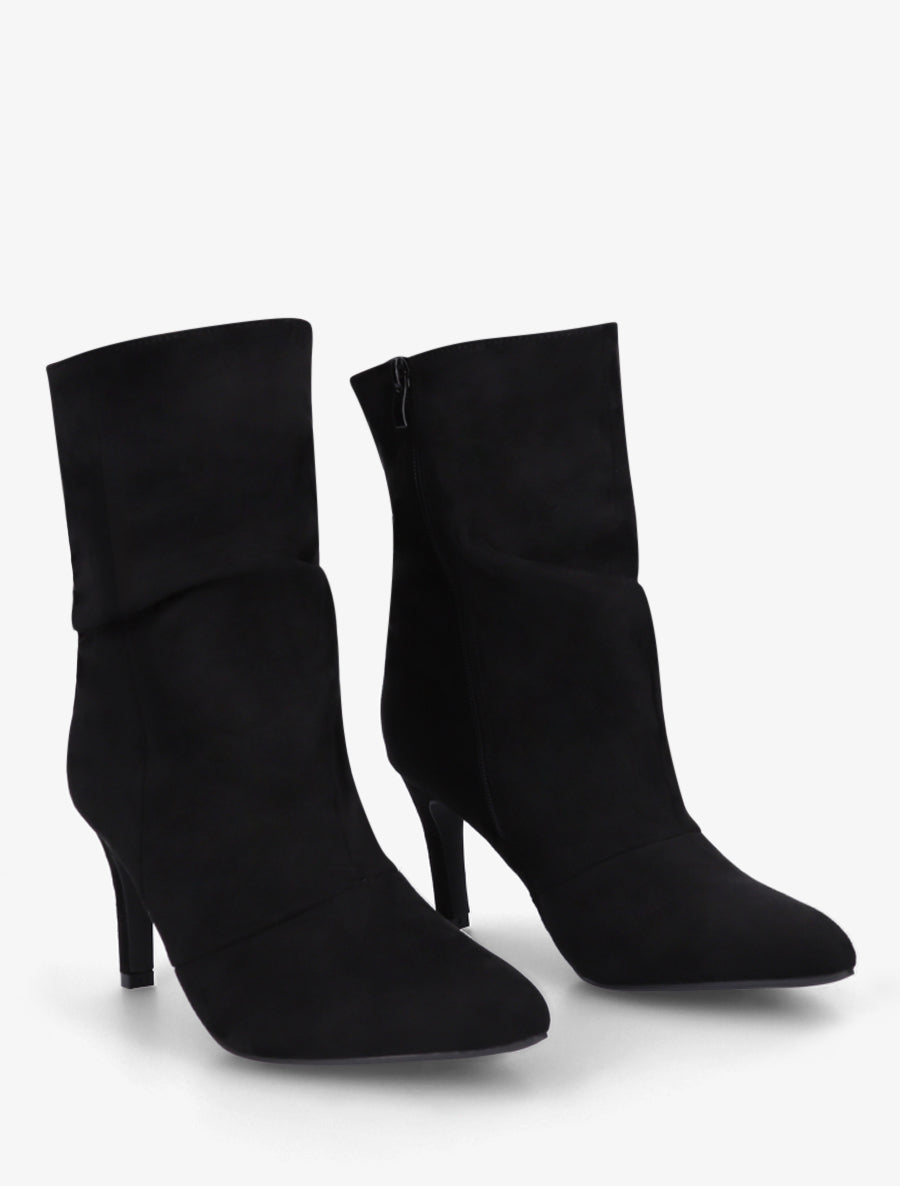 Bottines montantes en suédine effet froissé - Noir - 4