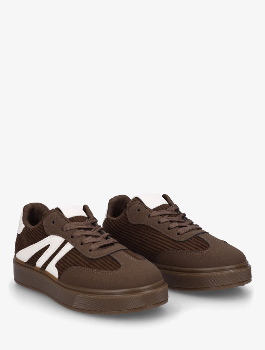 Sneakers à empiècement tissu et bandes contrastantes - Marron - 4