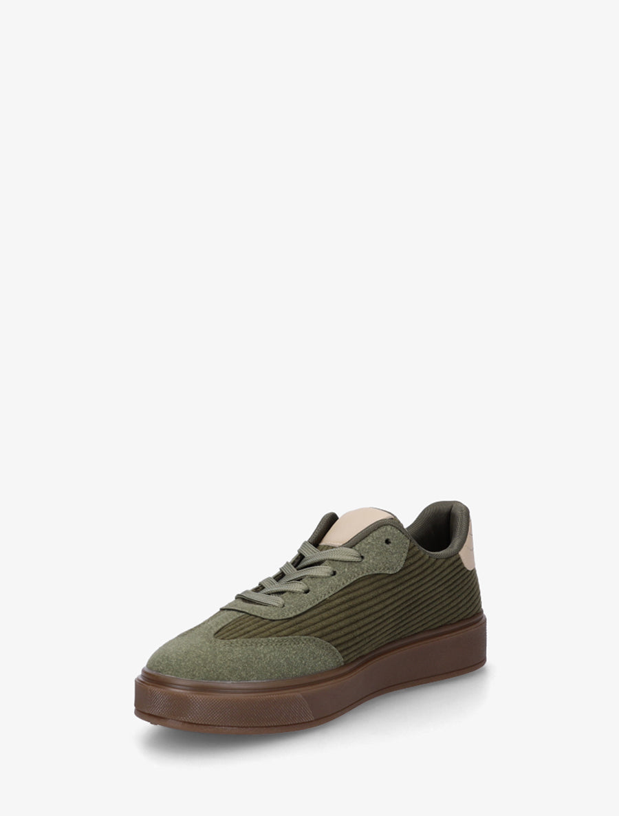 Sneakers à empiècement tissu et bandes contrastantes - Kaki - 3