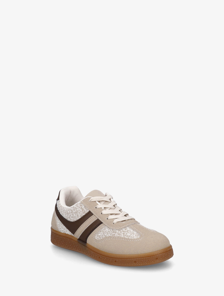 Sneakers à empiècement tissu effet tweed - Taupe - 2