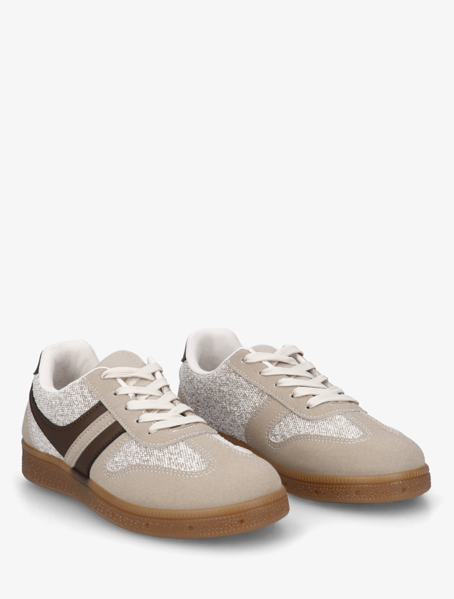 Sneakers à empiècement tissu effet tweed - Taupe - 4