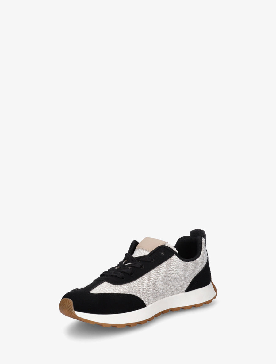 Sneakers à empiècement tissu et effet nubuck - Noir - 3