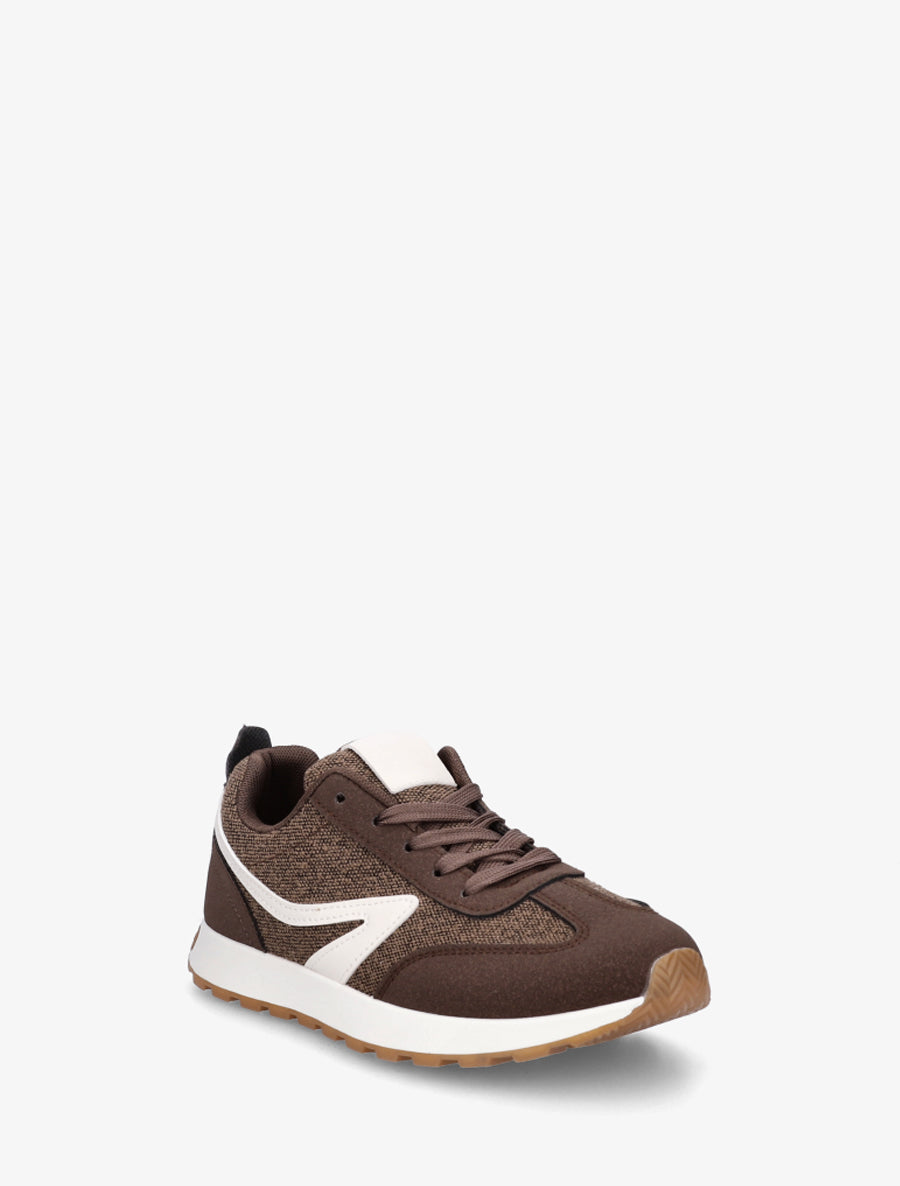 Sneakers à empiècement tissu et effet nubuck - Marron - 2