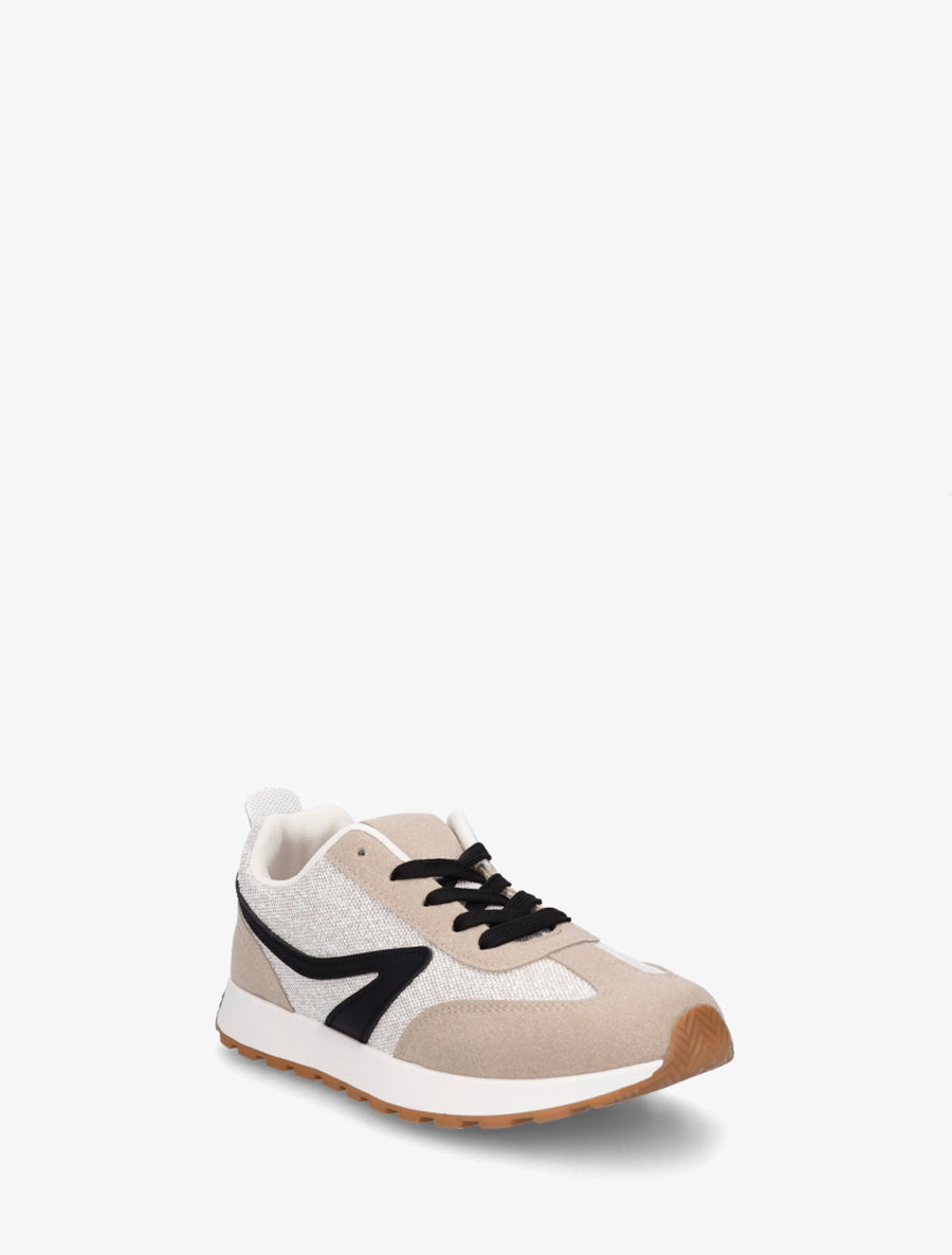 Sneakers à empiècement tissu et effet nubuck - Taupe - 2