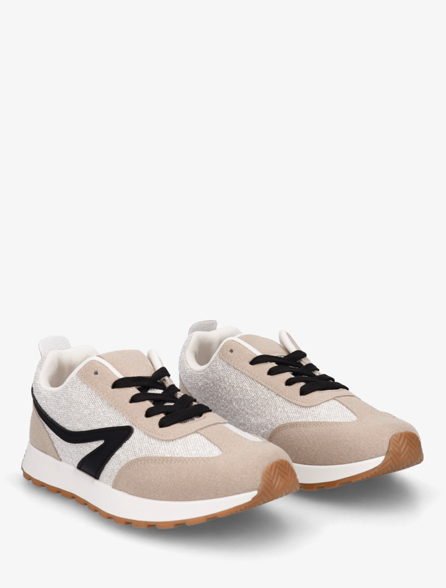 Sneakers à empiècement tissu et effet nubuck - Taupe - 4