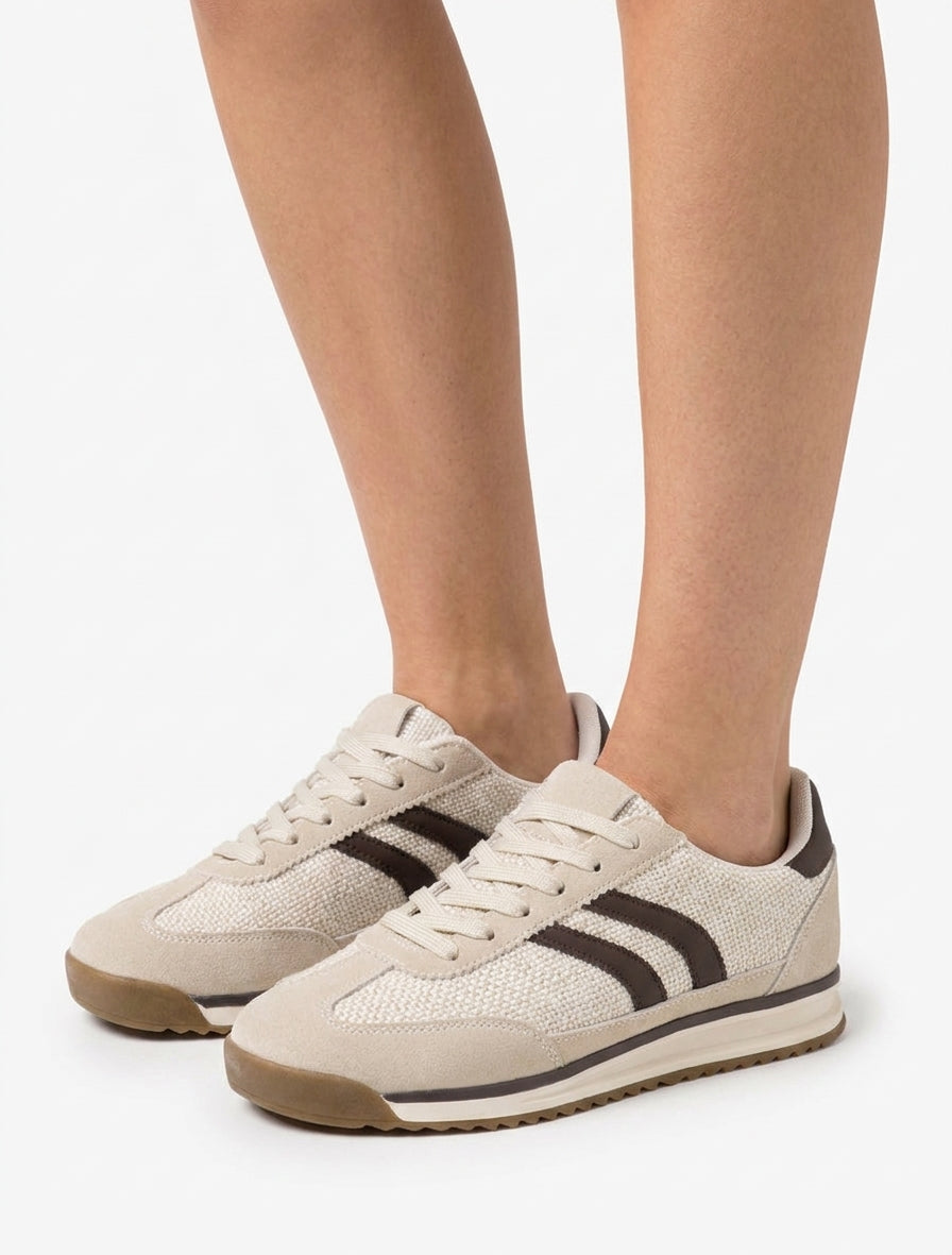 Sneakers van stof met tweed-effect - Beige
